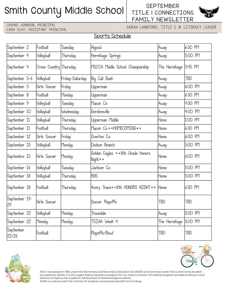 September Title 1 Connections Family Newsletter