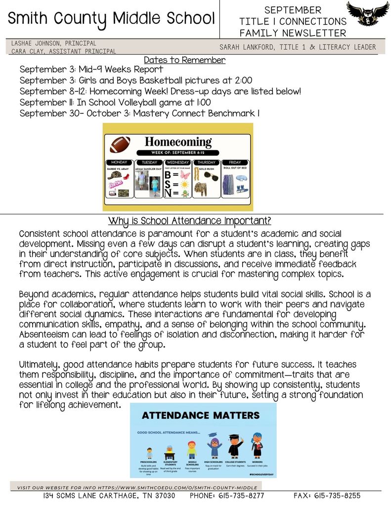 September Title 1 Connections Family Newsletter