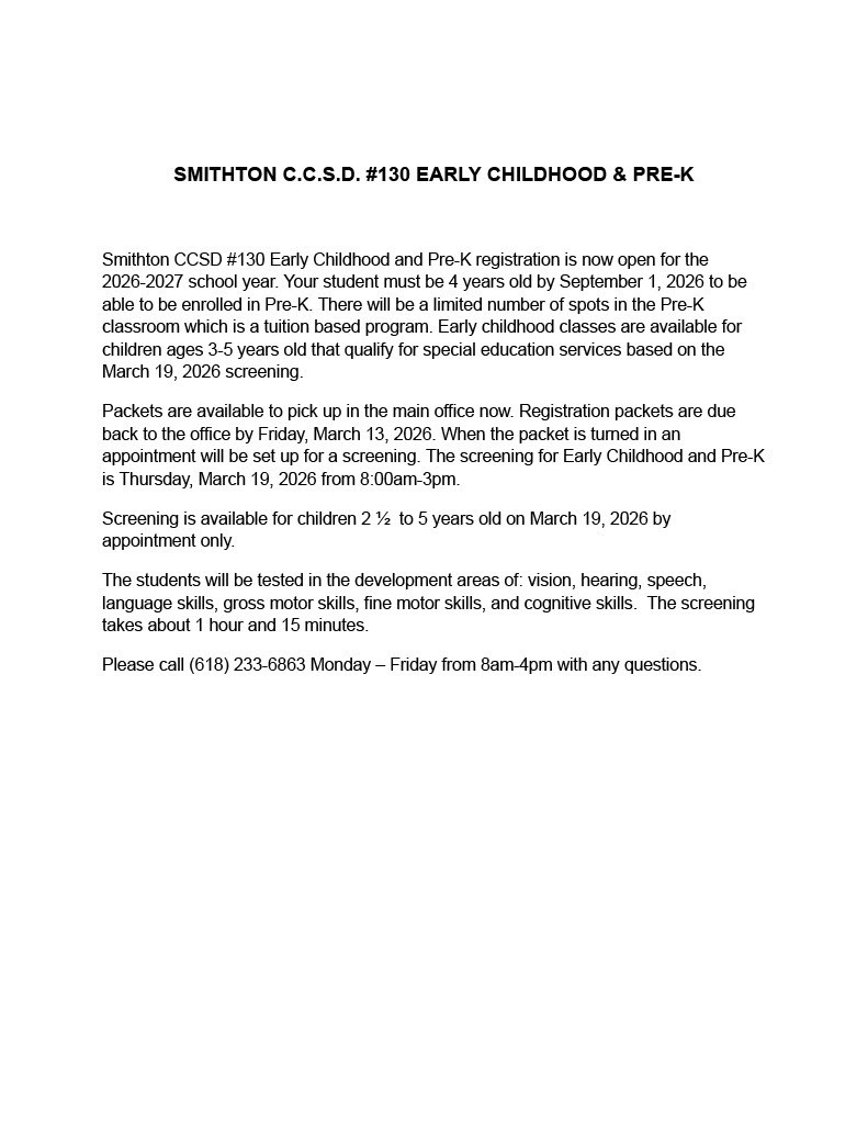 pre-k and EC screening & registration