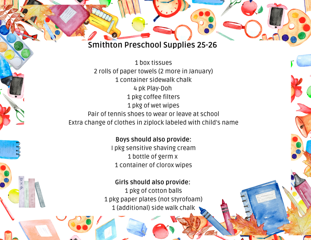 Preschool supply list 