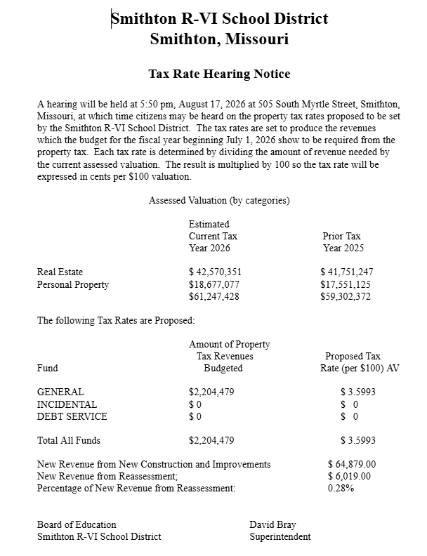 Tax Rate Hearing Notice 2026