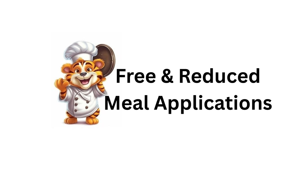a tiger chef holding a pan with "free & reduced meal applications"
