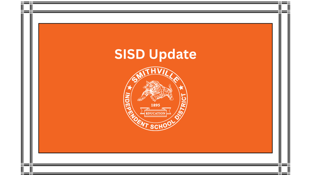 an orange rectangle with SISD Update in white letters; the school seal is below