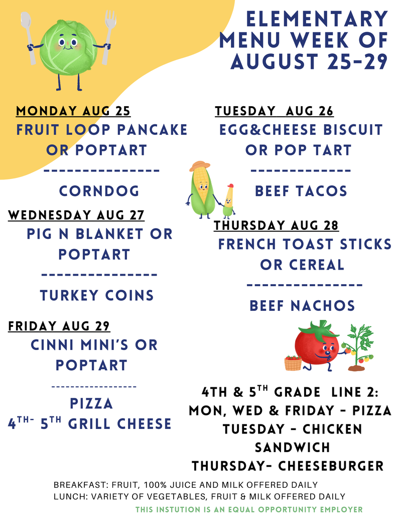 ELEMENTARY MENU Aug 25-29
