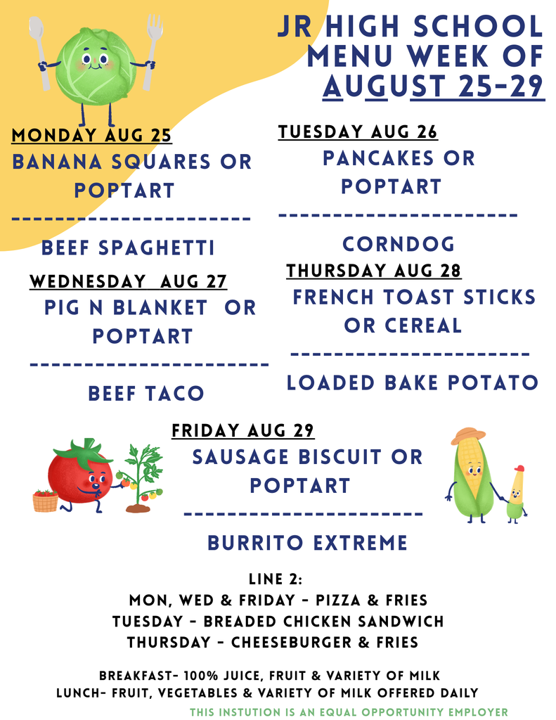 JR HIGH MENU Aug 25-29