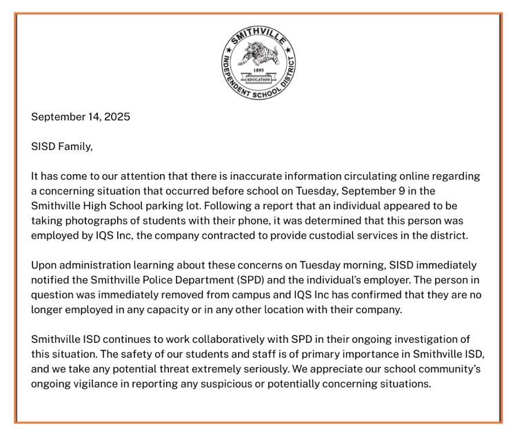message from Smithville ISD