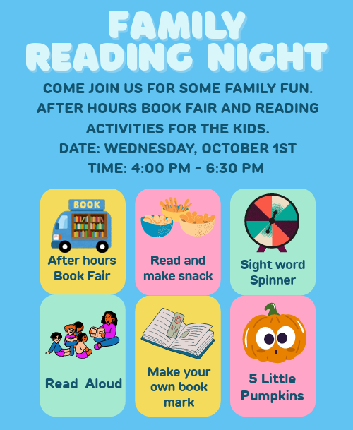 Family Reading Night - oct 1st from 4-6:30pm