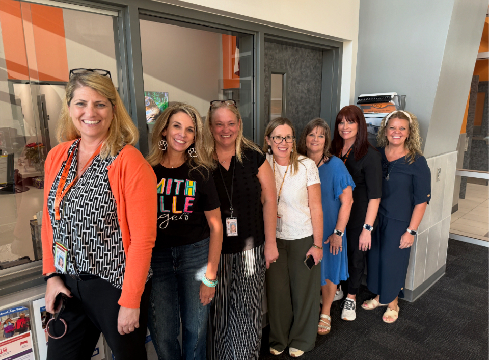 teachers lined up in hallway