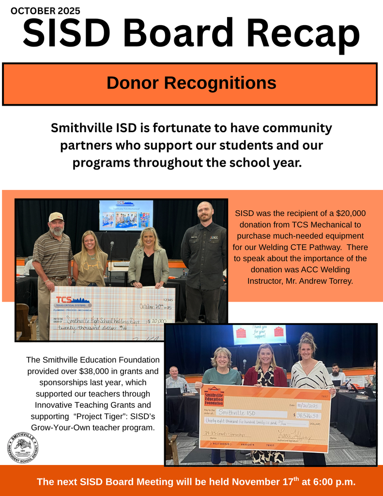 sisd board recap - photos of donors with checks