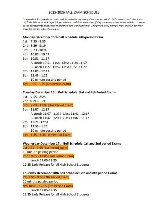 Smithville High School Final Exam Schedule