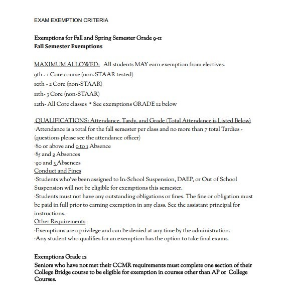 Smithville High School Final Exam Schedule