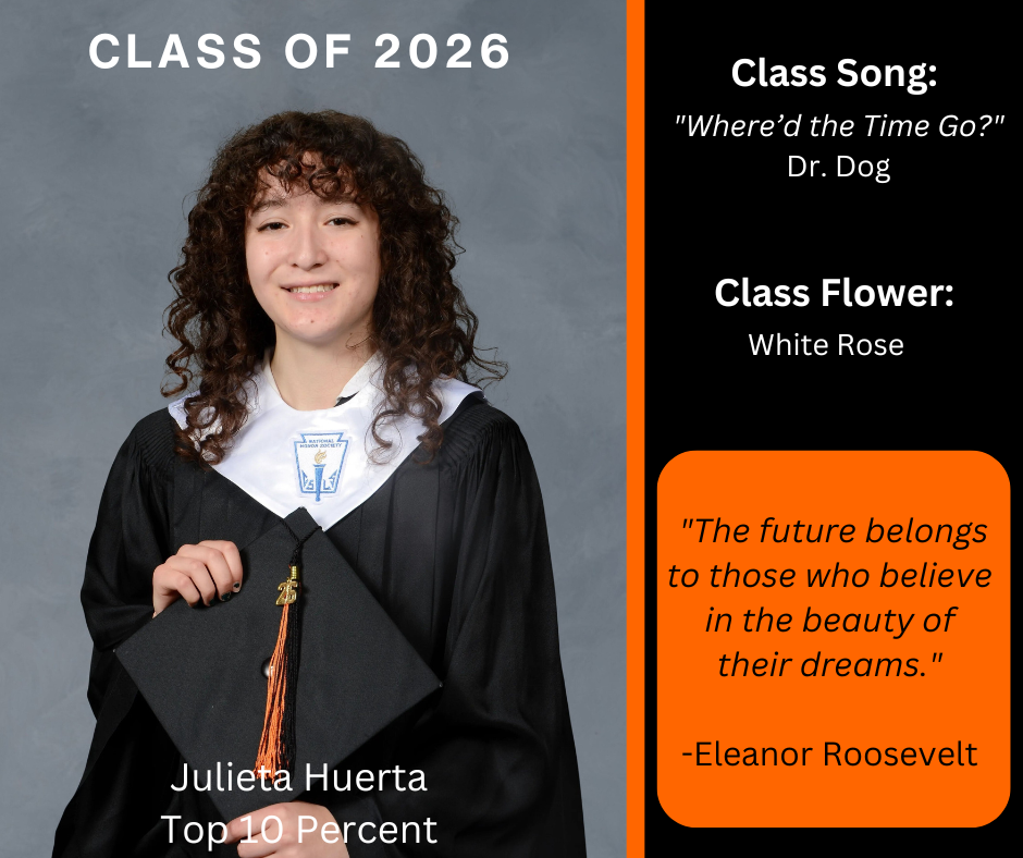 A young person with curly hair in a cap and gown holds a tassel. A quote from Eleanor Roosevelt appears below.