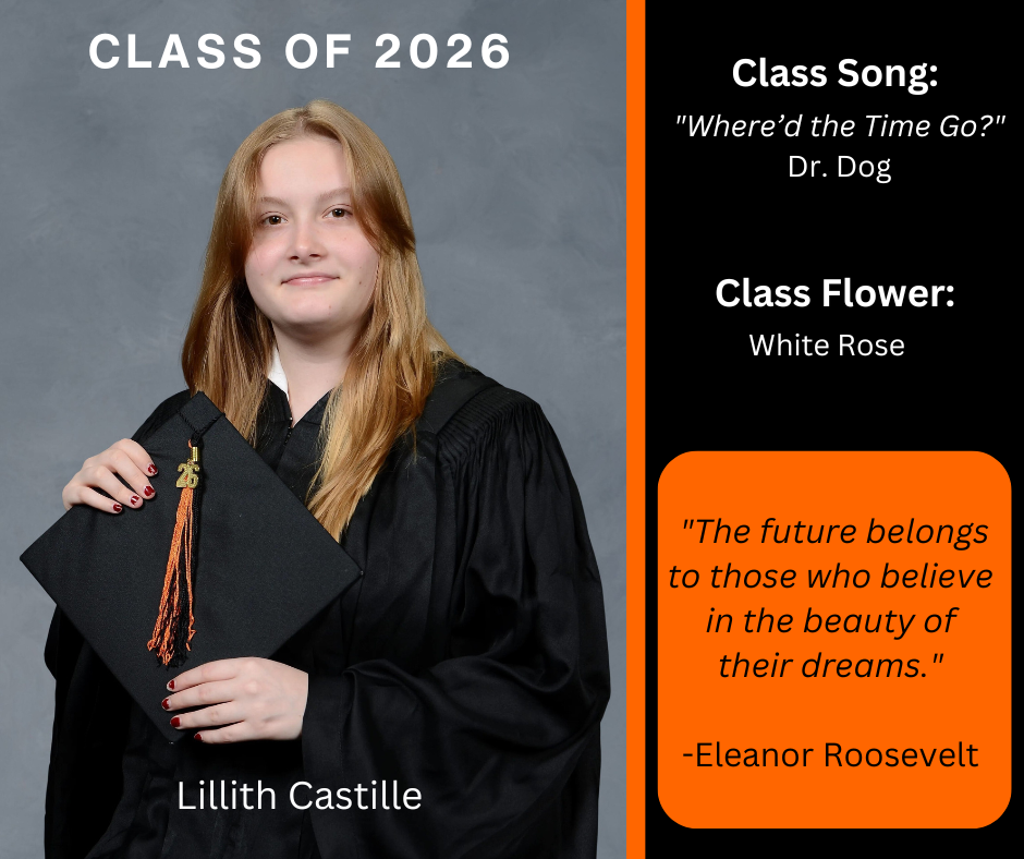 a girl in a graduation gown holding graduation cap with "Class of 2026" above her