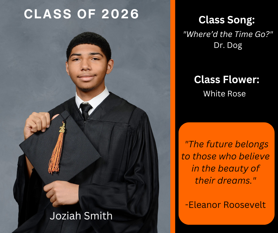 a boy in a graduation gown holding graduation cap with "Class of 2026" above him