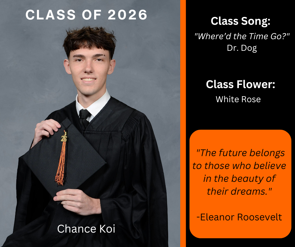 a boy in a graduation gown holding graduation cap with "Class of 2026" above him