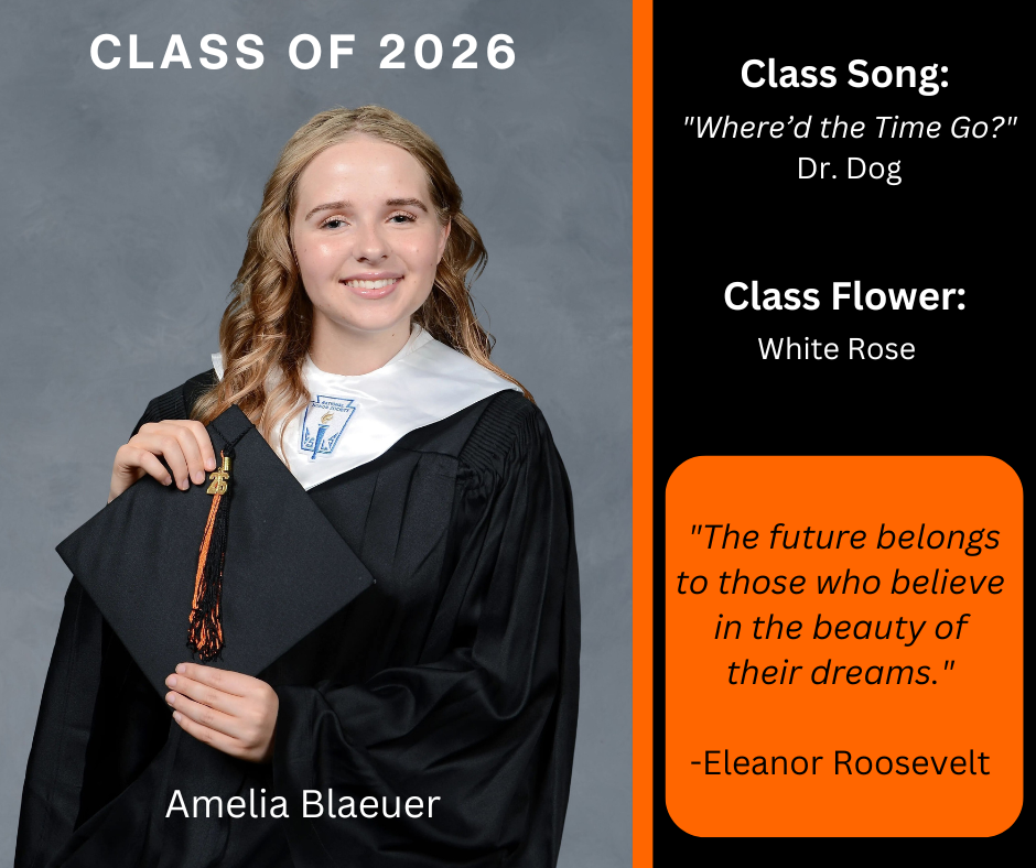 a girl in a graduation gown holding graduation cap with "Class of 2026" above her