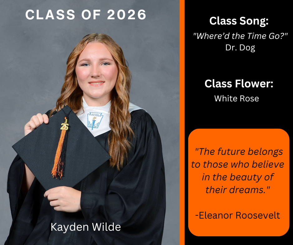 a girl in a graduation gown holding graduation cap with "Class of 2026" above her