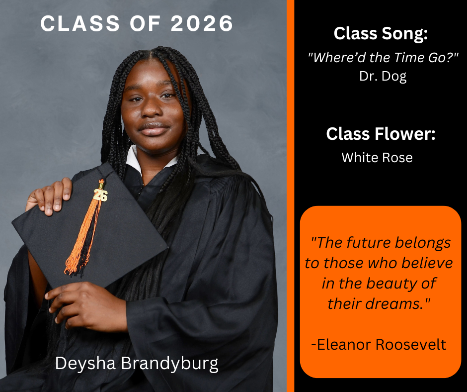 a girl in a graduation gown hold a graduation cap with the words "Class of 2026" above her