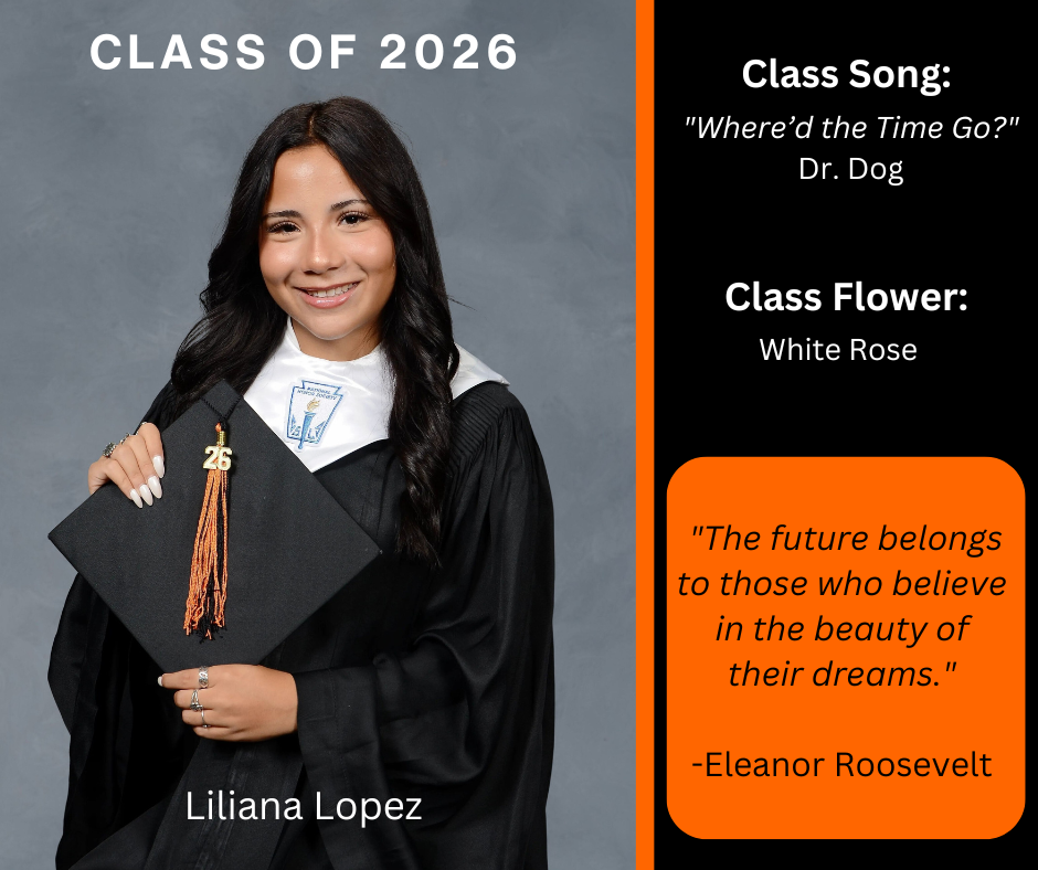 a girl in a graduation gown hold a graduation cap with the words "Class of 2026" above her