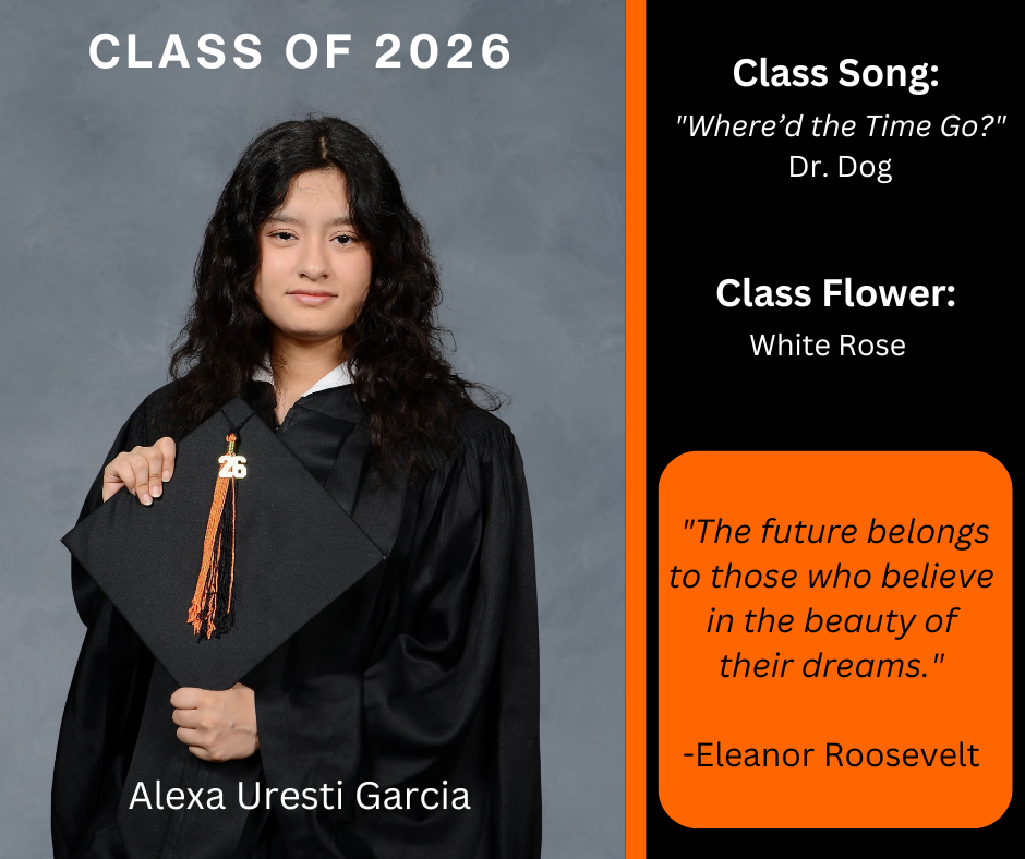 a girl in a graduation gown hold a graduation cap with the words "Class of 2026" above her