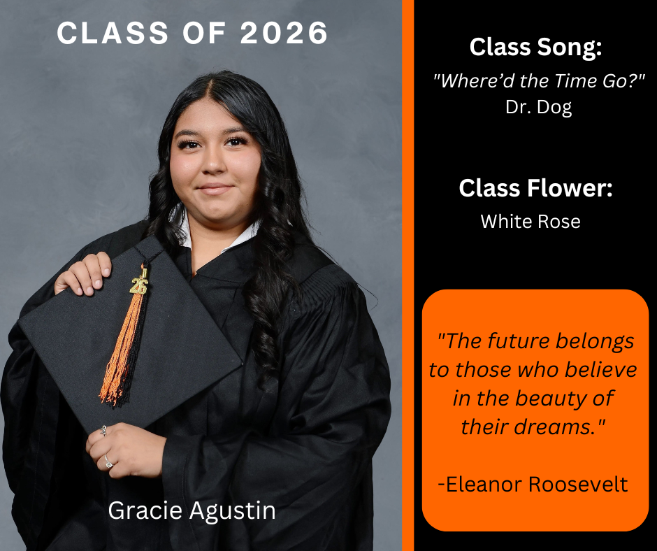 a girl in a graduation gown hold a graduation cap with the words "Class of 2026" above her