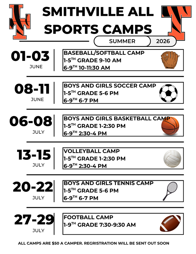 schedule with different sport camps