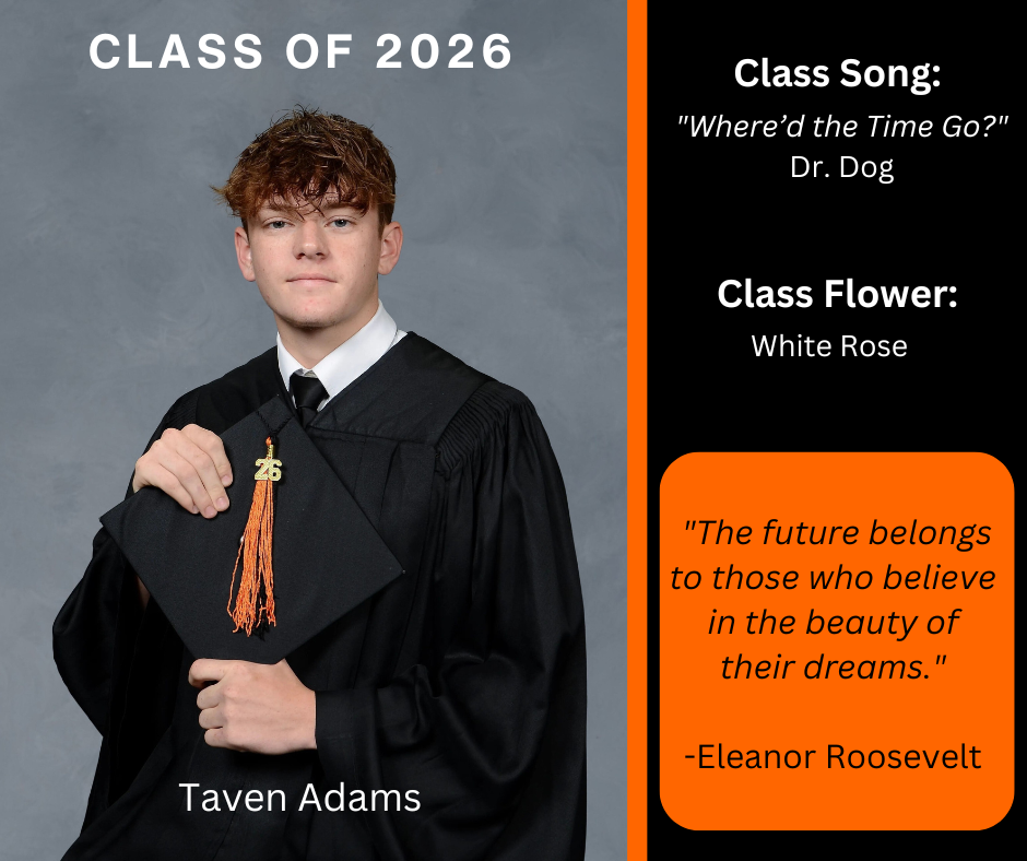 boy holding a graduation cap wearing a graduation gown; features class song and class flower