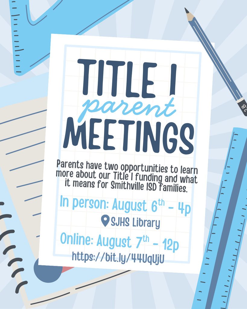 A flyer titled "Title I Parent Meetings" with text and icons of a pencil, ruler, and notebook.