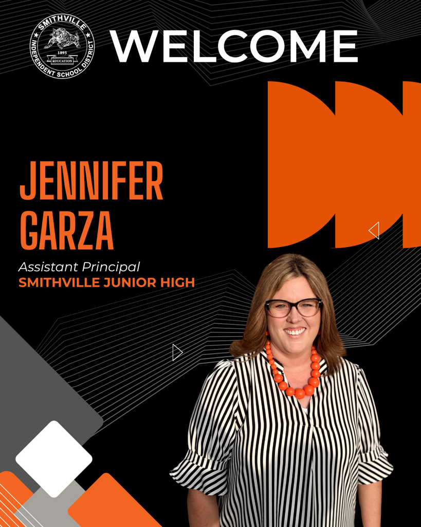 Black and white image featuring Jennifer Garza in front of a black background with white and orange lines.