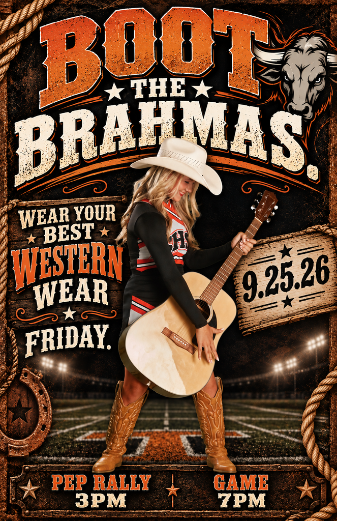 Poster for an event featuring a woman playing guitar in Western attire, with a field and bull in the background.