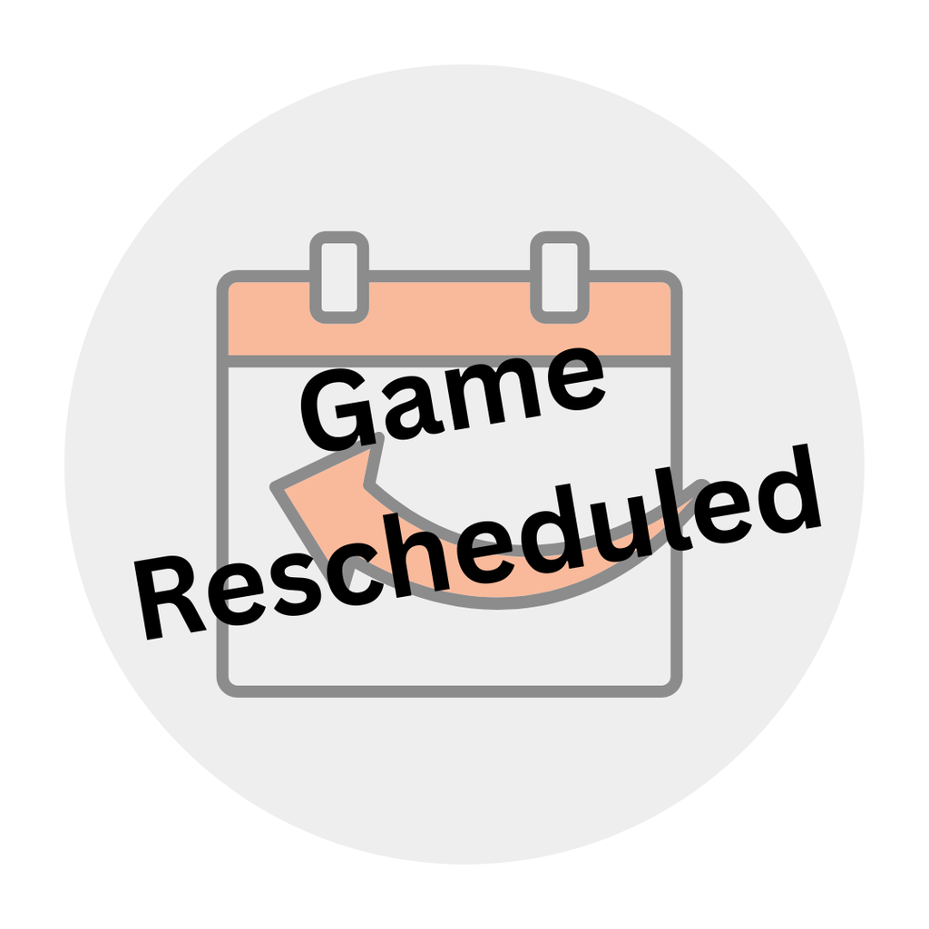 A calendar icon with a torn date strip is marked with "Game Rescheduled" in bold letters.