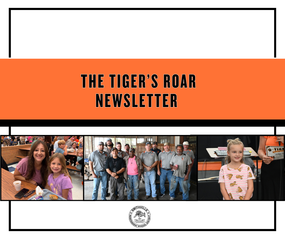 Title reads "The Tiger's Roar Newsletter" over three photos of families and a group of people.