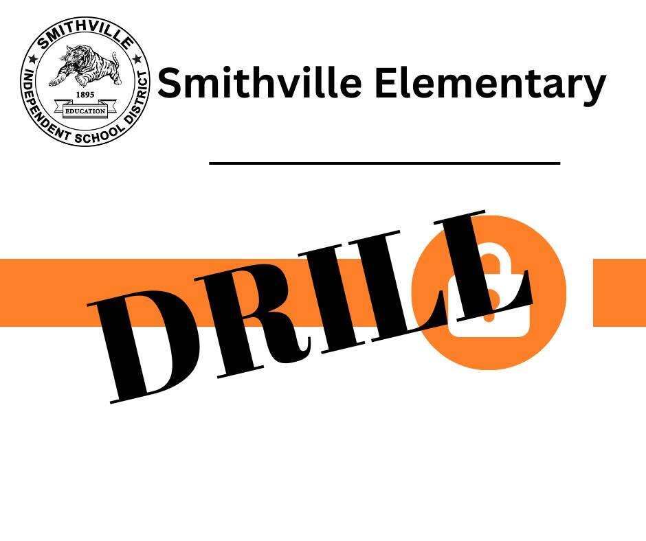 Smithville Elementary logo with "DRILL" written in bold black font, an orange circle behind the text, and a white background.