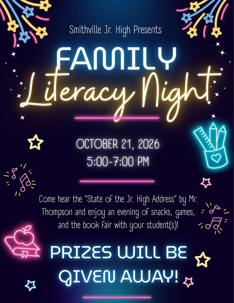 Family Literacy Night  - October21, 2026 from 5-7 pm. 