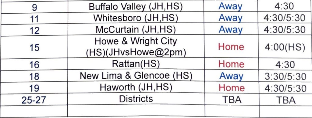 Updated baseball schedule