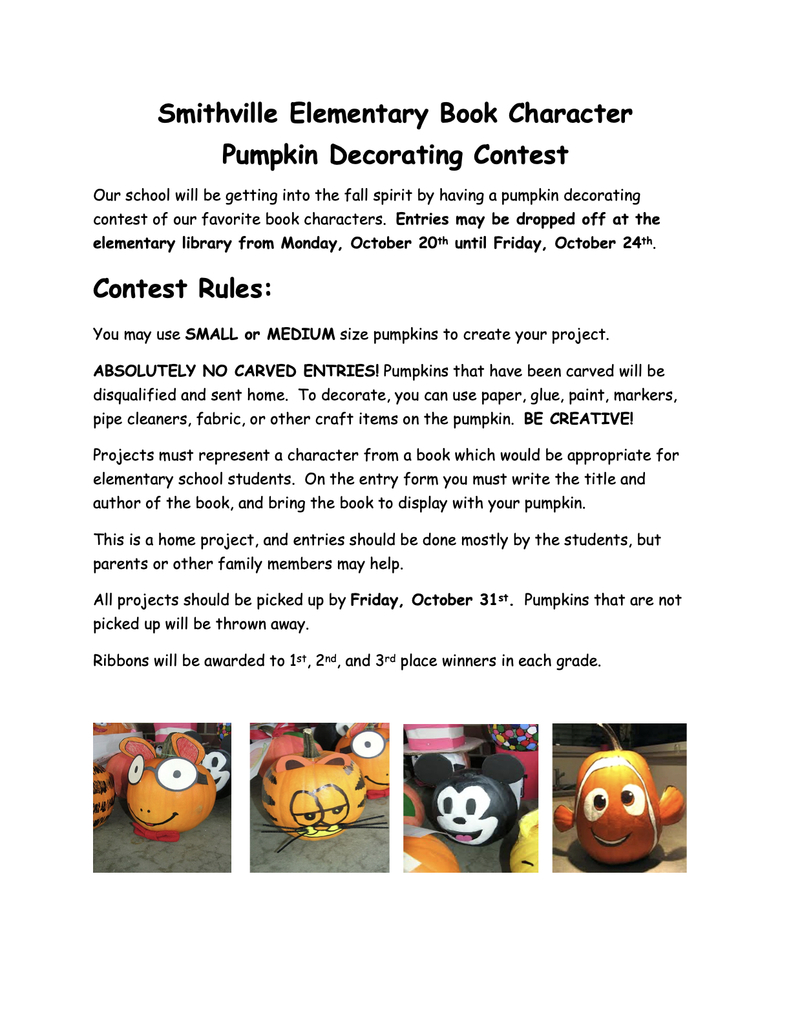 Smithville Elementary Book Character Pumpkin Decorating Contest