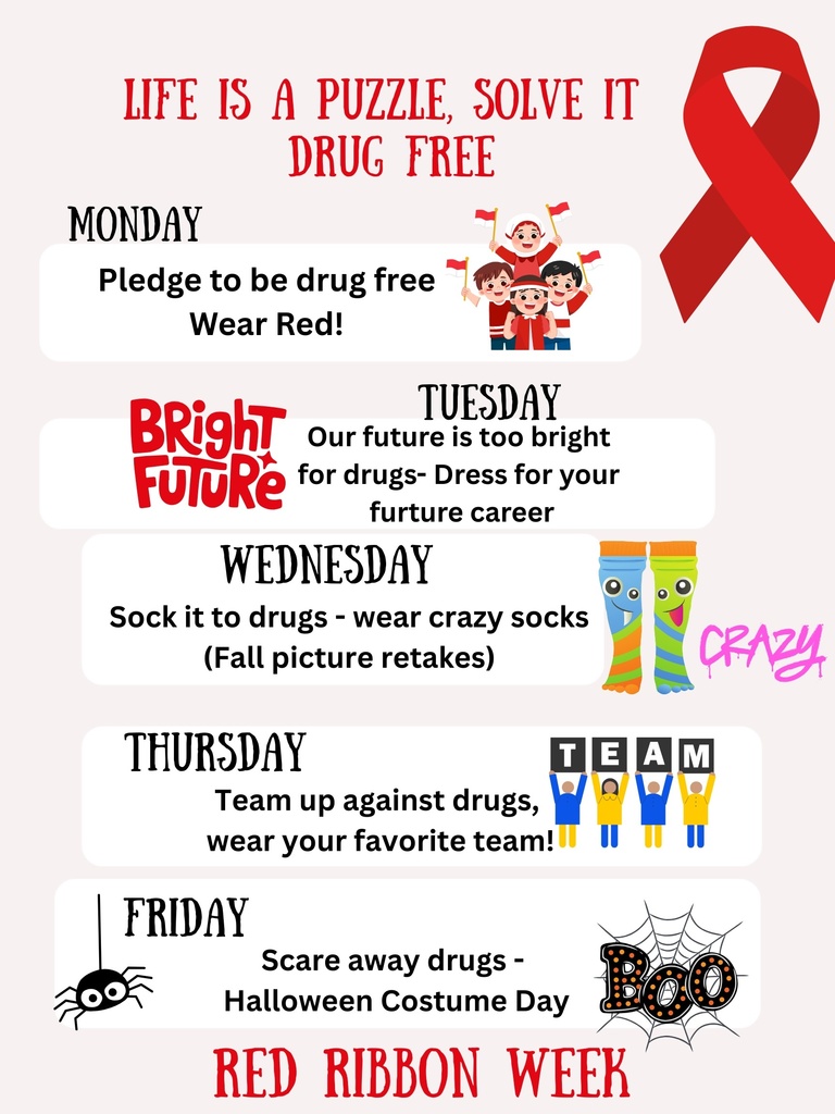 Elementary & Middle School Red Ribbon Week Dress Up Days