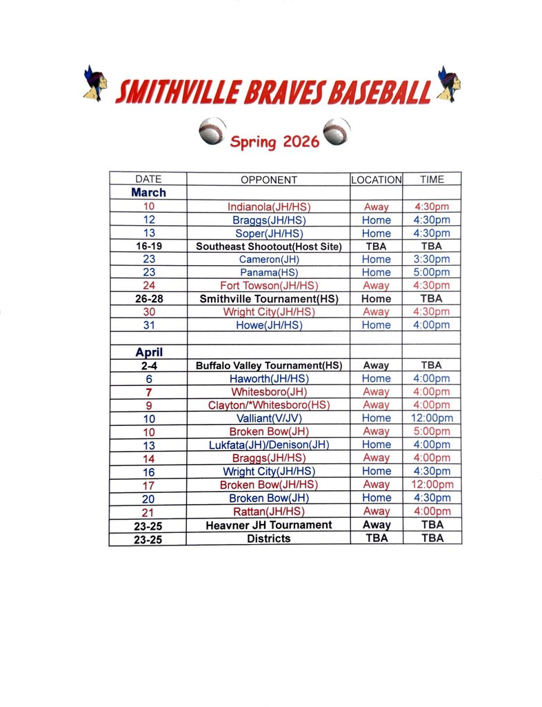 JH-HS Spring Baseball Schedule 2026