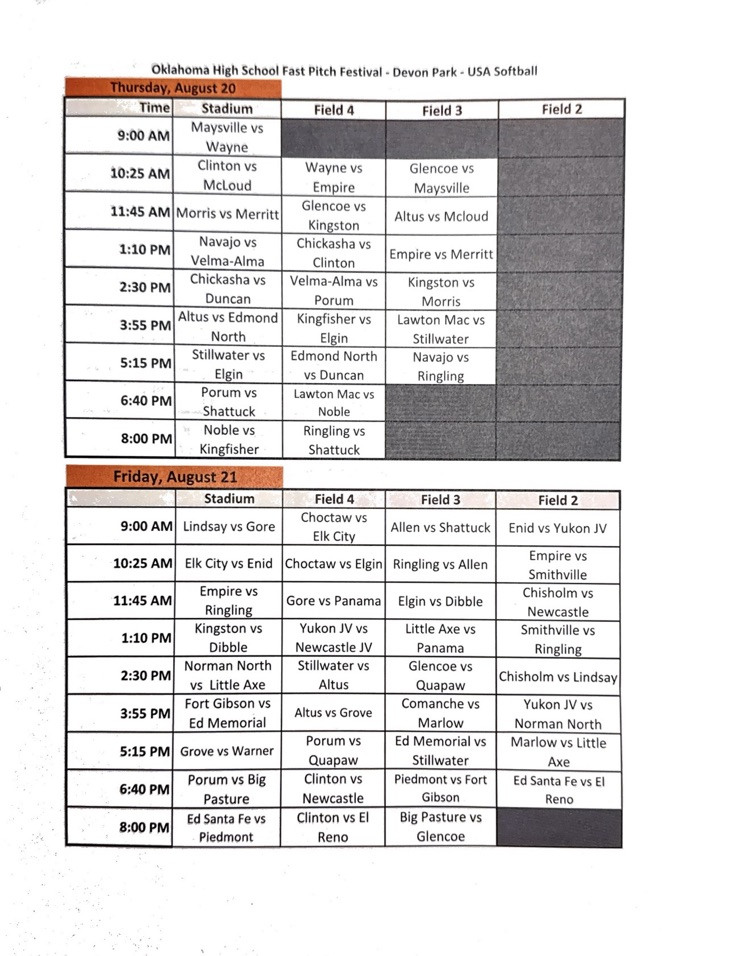 Softball Hall of Fame Festival Schedule