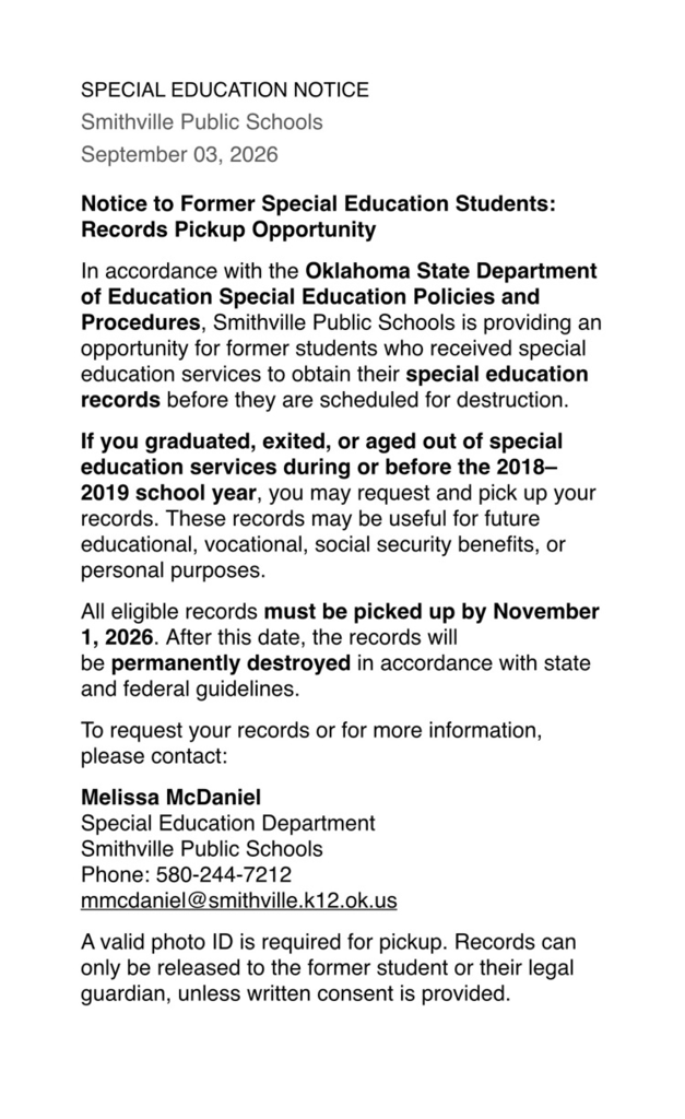 SPED Notice