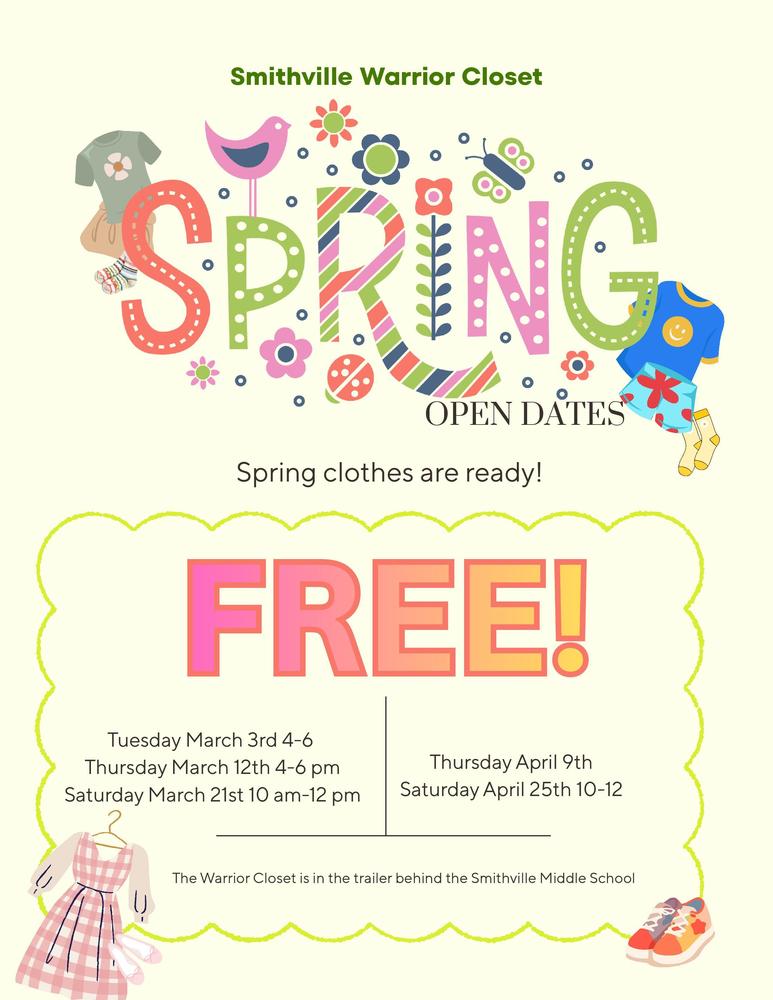 Spring Dates for Warrior Closet