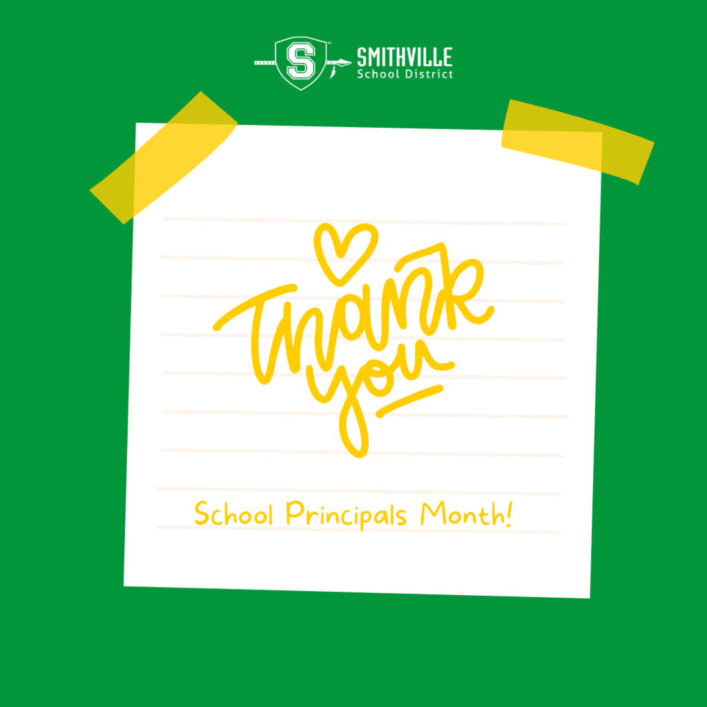 A green background with a white post it note that reads "Thank you School Principals Month"