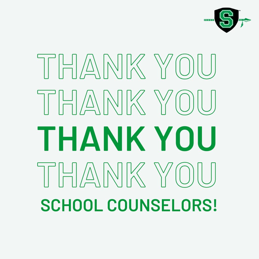 A green and white grape with the repeating word "Thank You" text below reads "School Counselors"