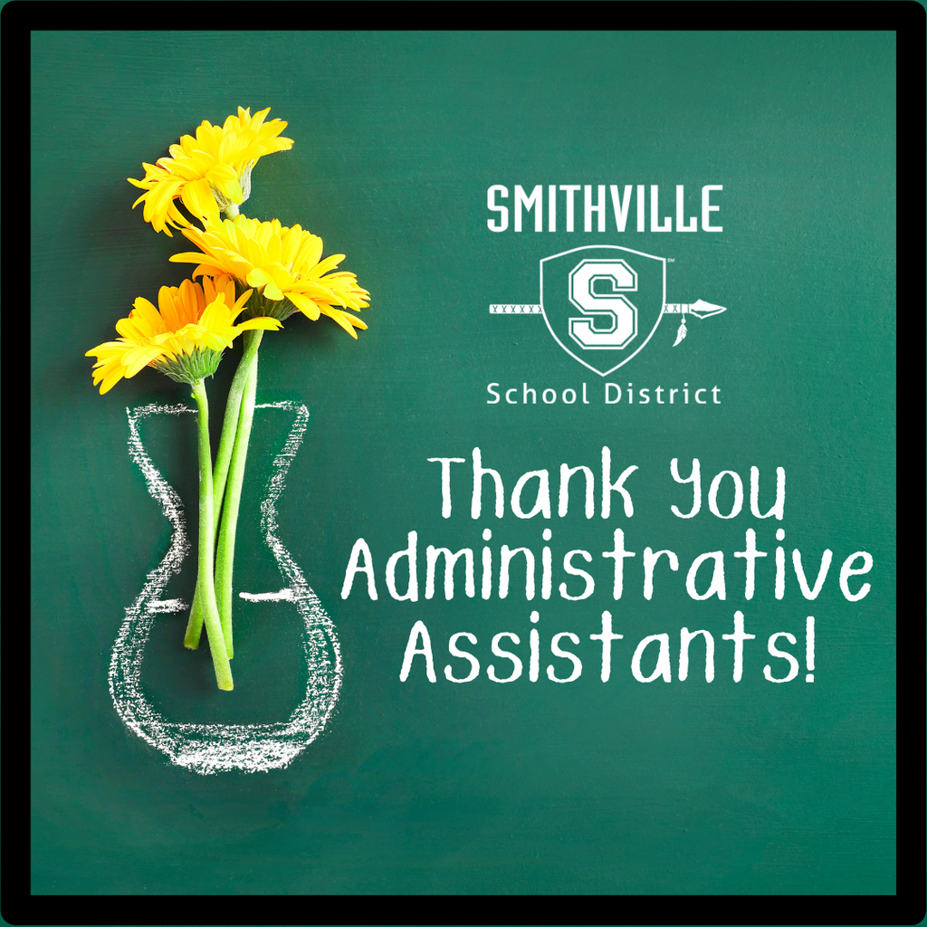 Thank you Administrative Assistants graphic with flowers in a chalk drawn vase.