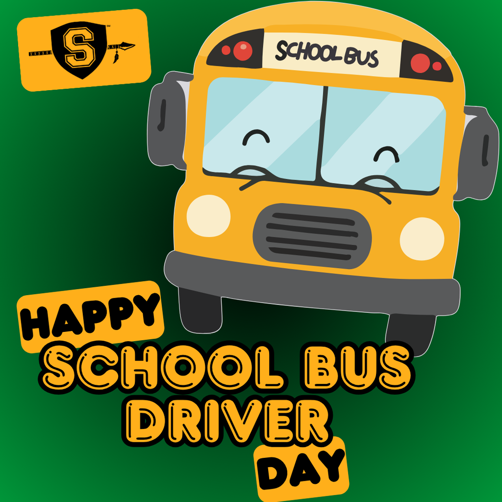 Happy School Bus Driver Day with an smiling cartoon school bus.