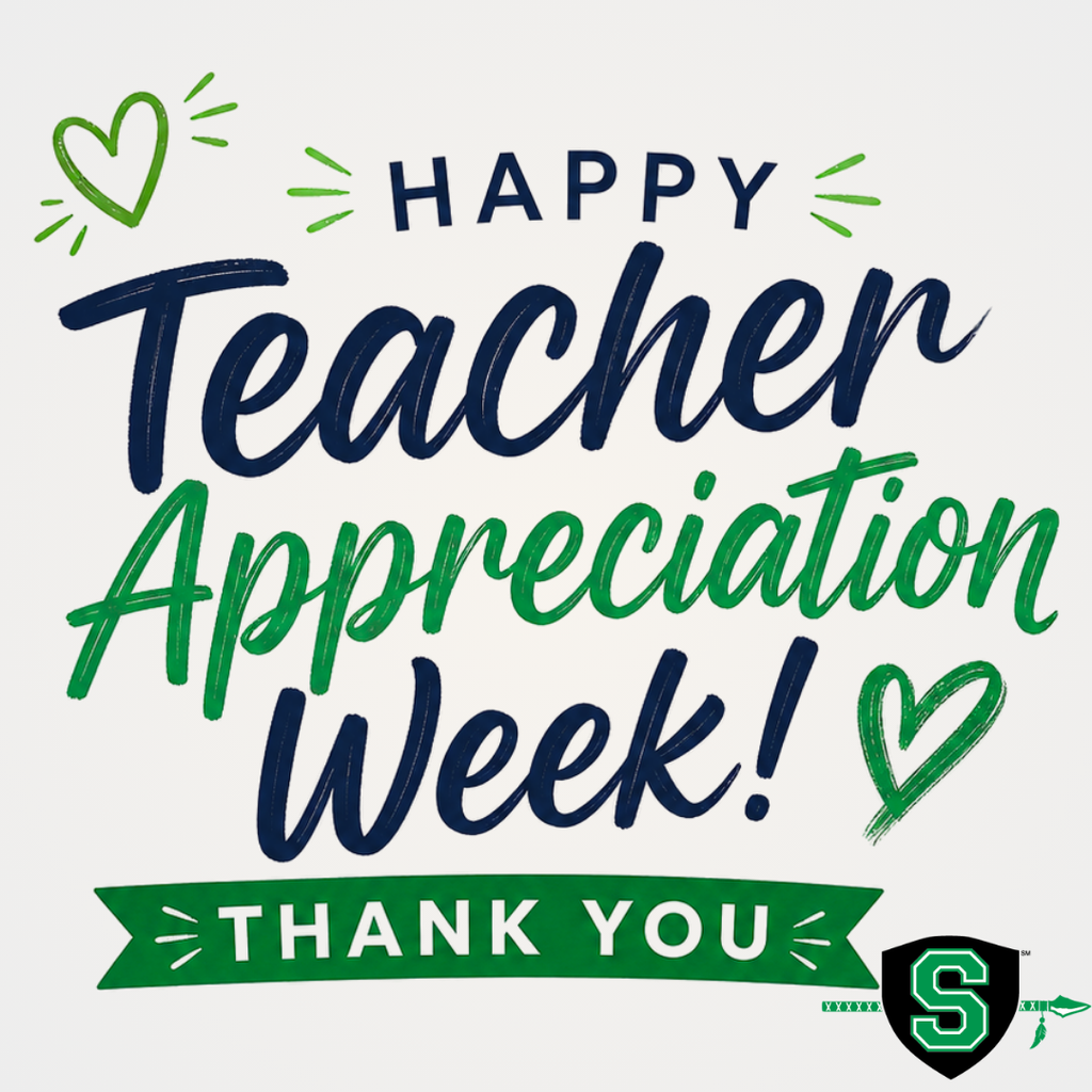 A graphic in green and black that says Happy Teacher Appreciation Week! Thank You. With the Smithville logo in the bottom corner