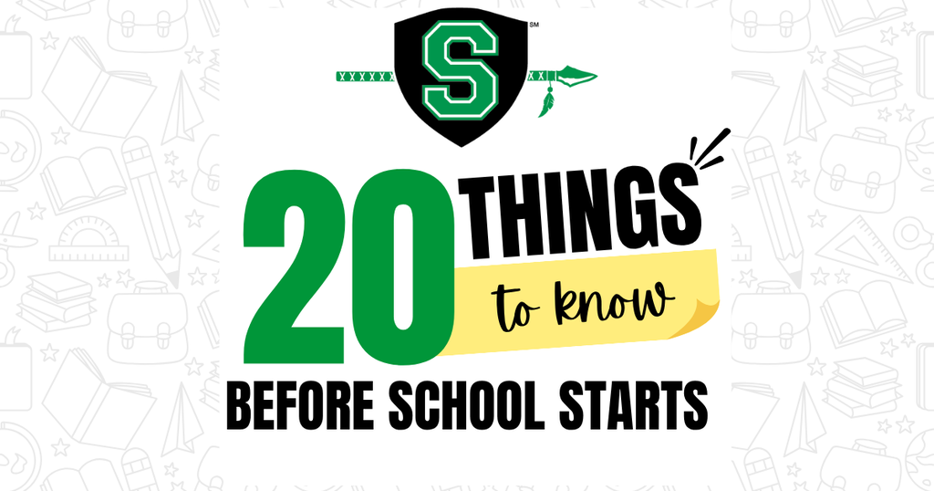 A graphic that has the Smithville School District logo at the top and says 20 Things to know Before School Starts