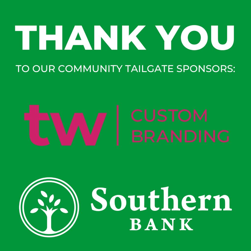 Thank you to our community tailgate sponsors, TW Custom Branding and Southern Bank