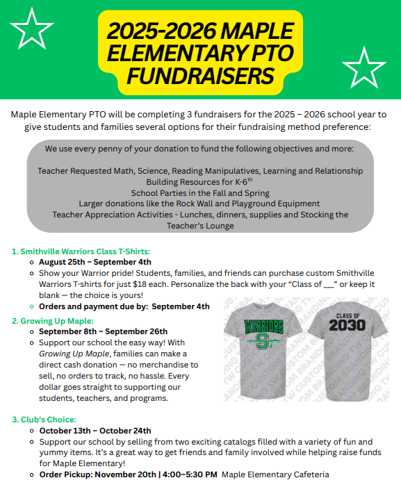 2025-2026 Maple Elementary PTO Fundraisers