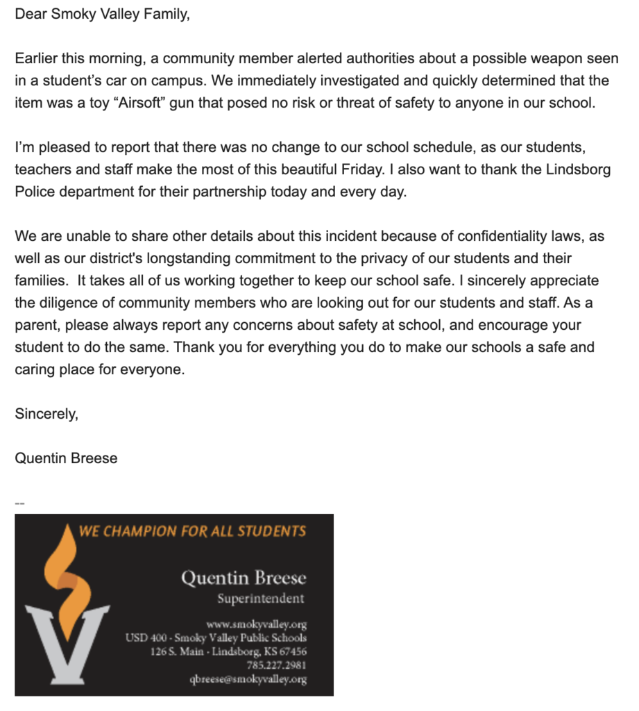 SVHS Student Incident Update Friday August 29, 2025